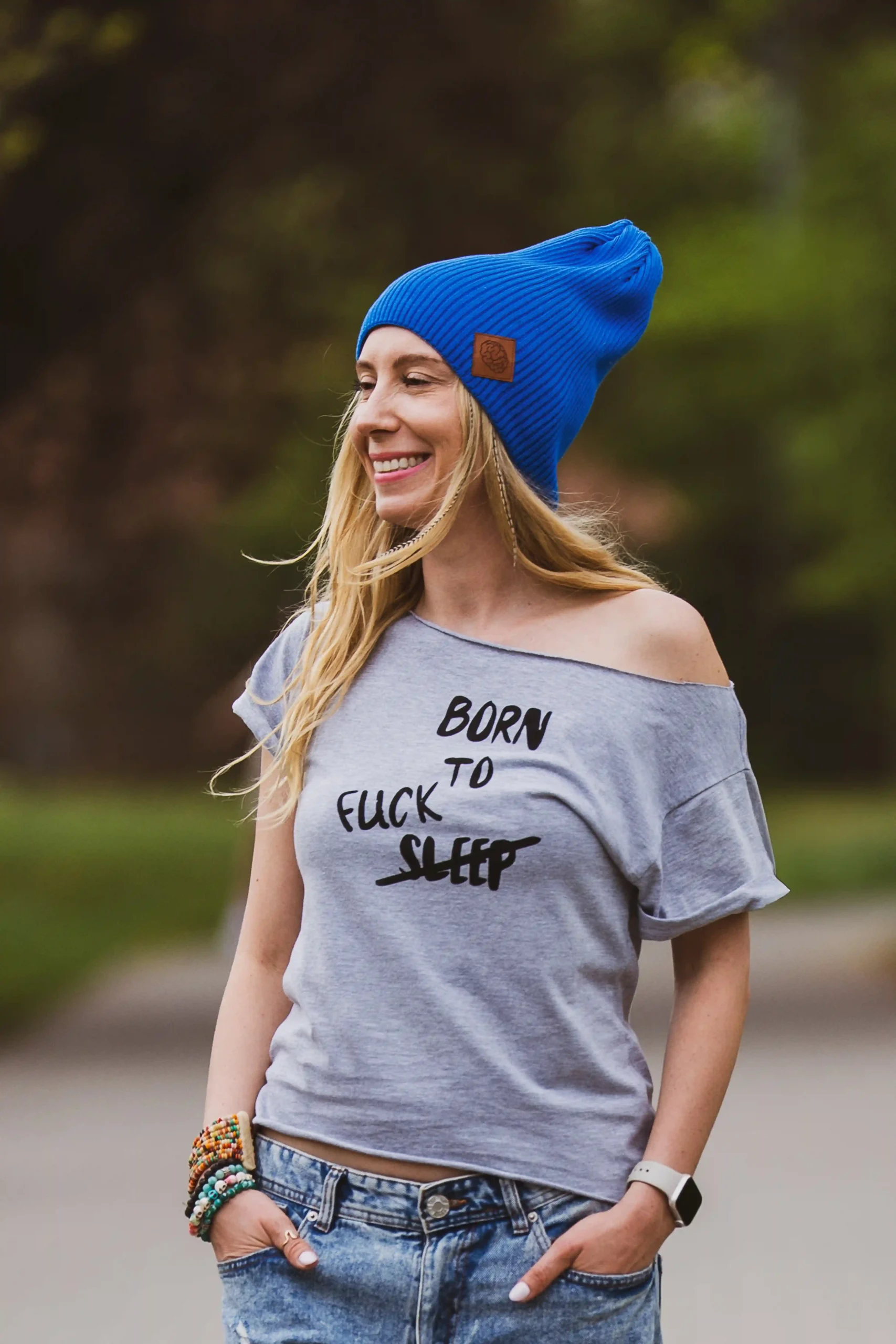 Szary t-shirt z napisem Born to fuck 68 szara bawełniana koszulka