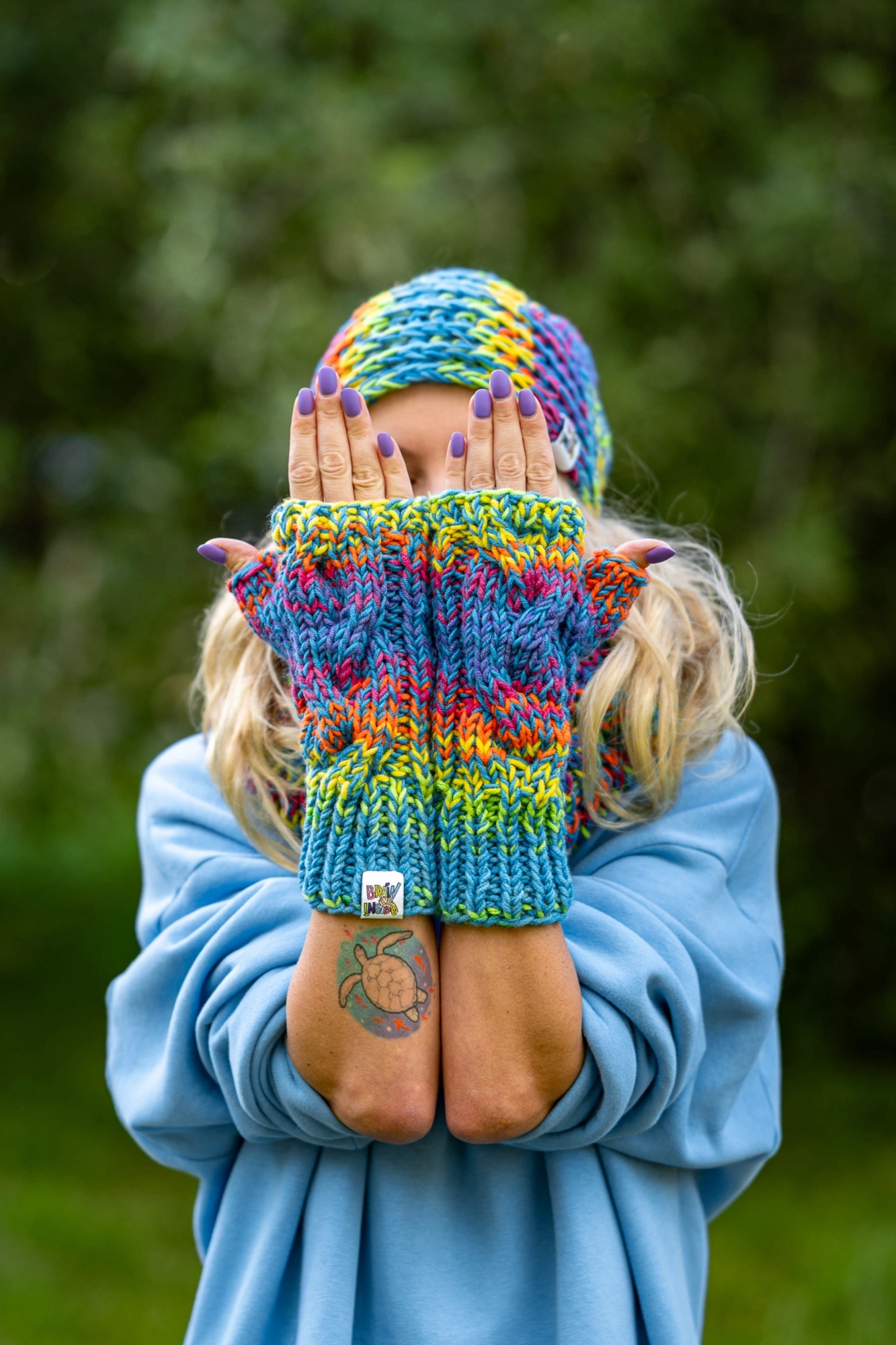 Mitenki MERINO 50% ,,Tęcza Błękit" 152 wygodne rękawiczki na zimę