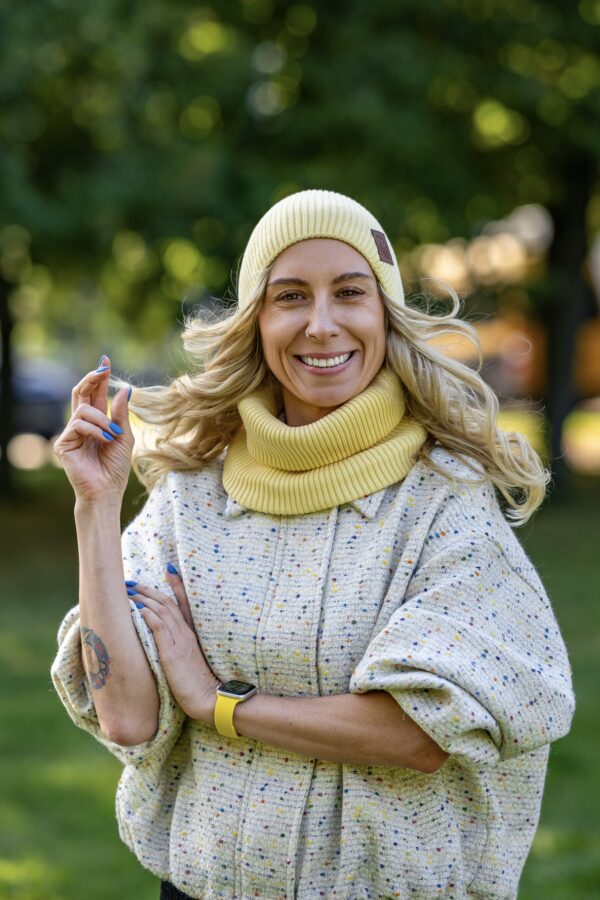 Damski komin bawełniany "Banan" 16 żółta czapka beanie damska