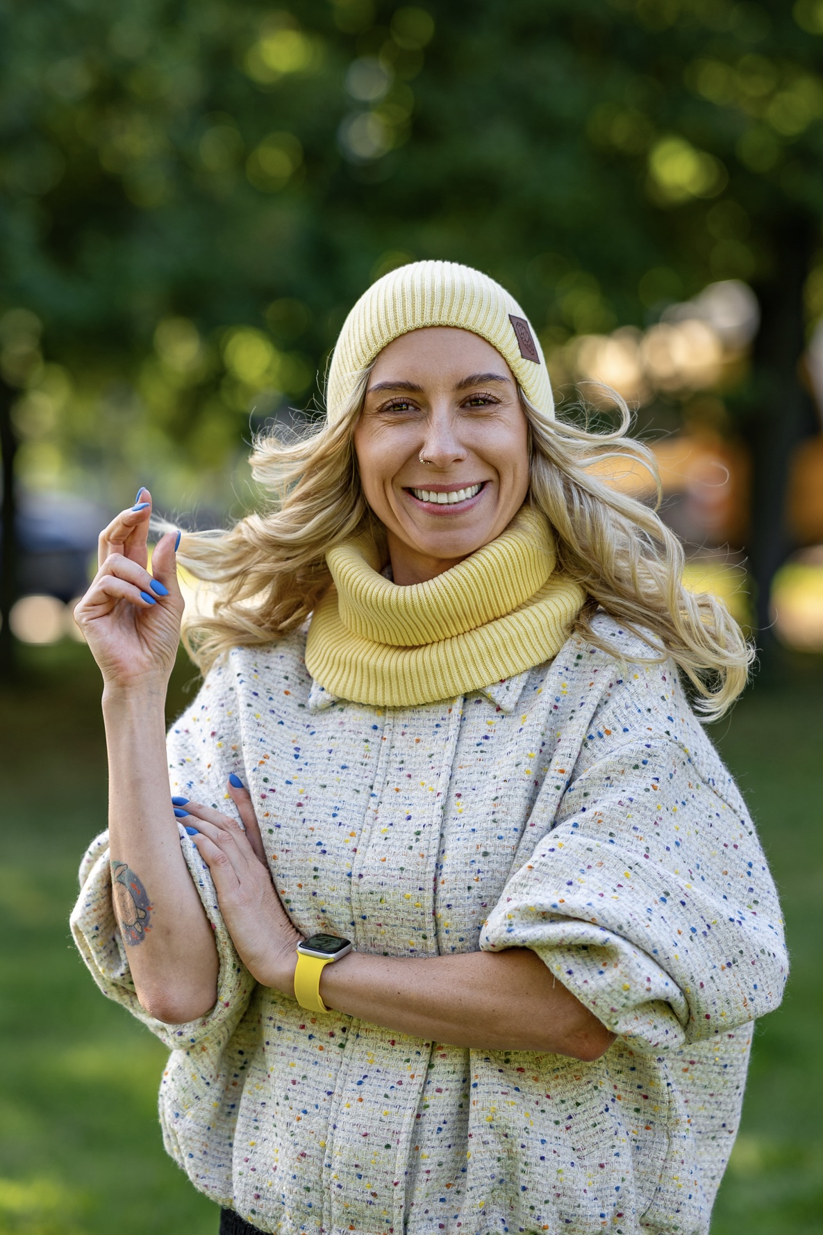 Damski komin bawełniany "Banan" 40 żółta czapka beanie damska