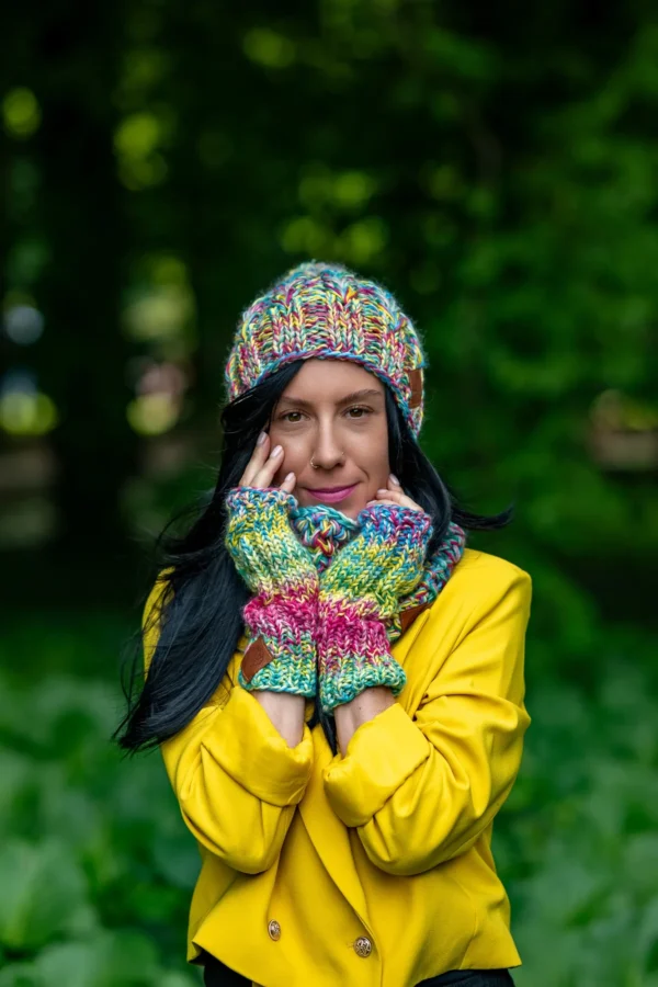 Mitenki MERINO 100% "Cukierki" 13 ciepłe mitenki damskie