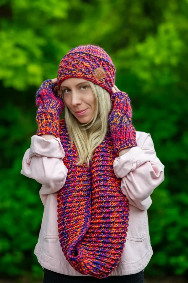 Czapka MERINO 100% Hope "Fiolety" + podszewka BAWEŁNA 20 czapka handmade damska