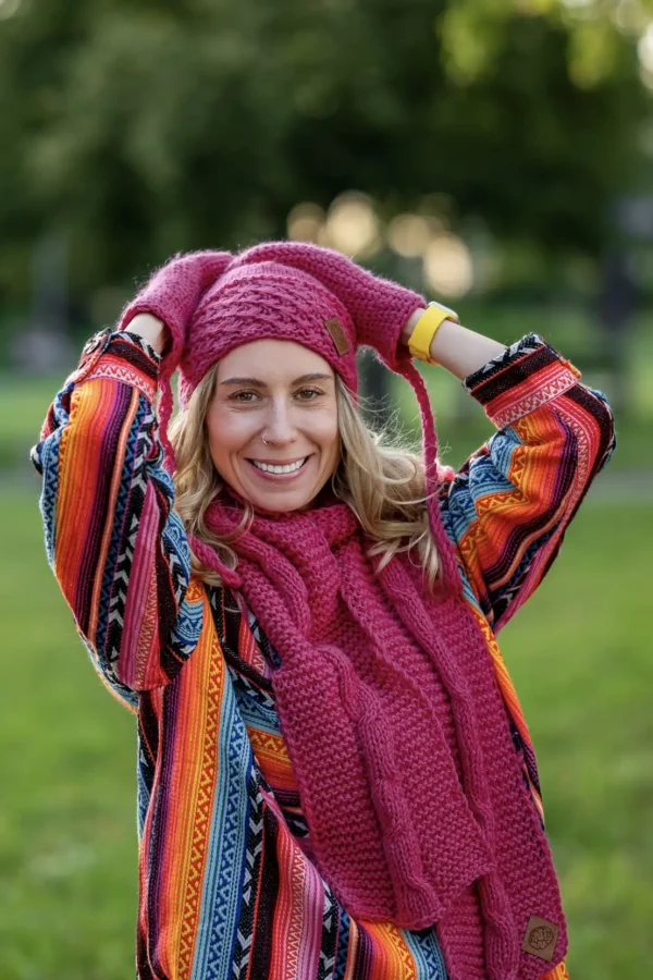Czapka MERINO 67% Hope "Malina" + podszewka JEDWAB 29 czapka handmade na mroźne dni