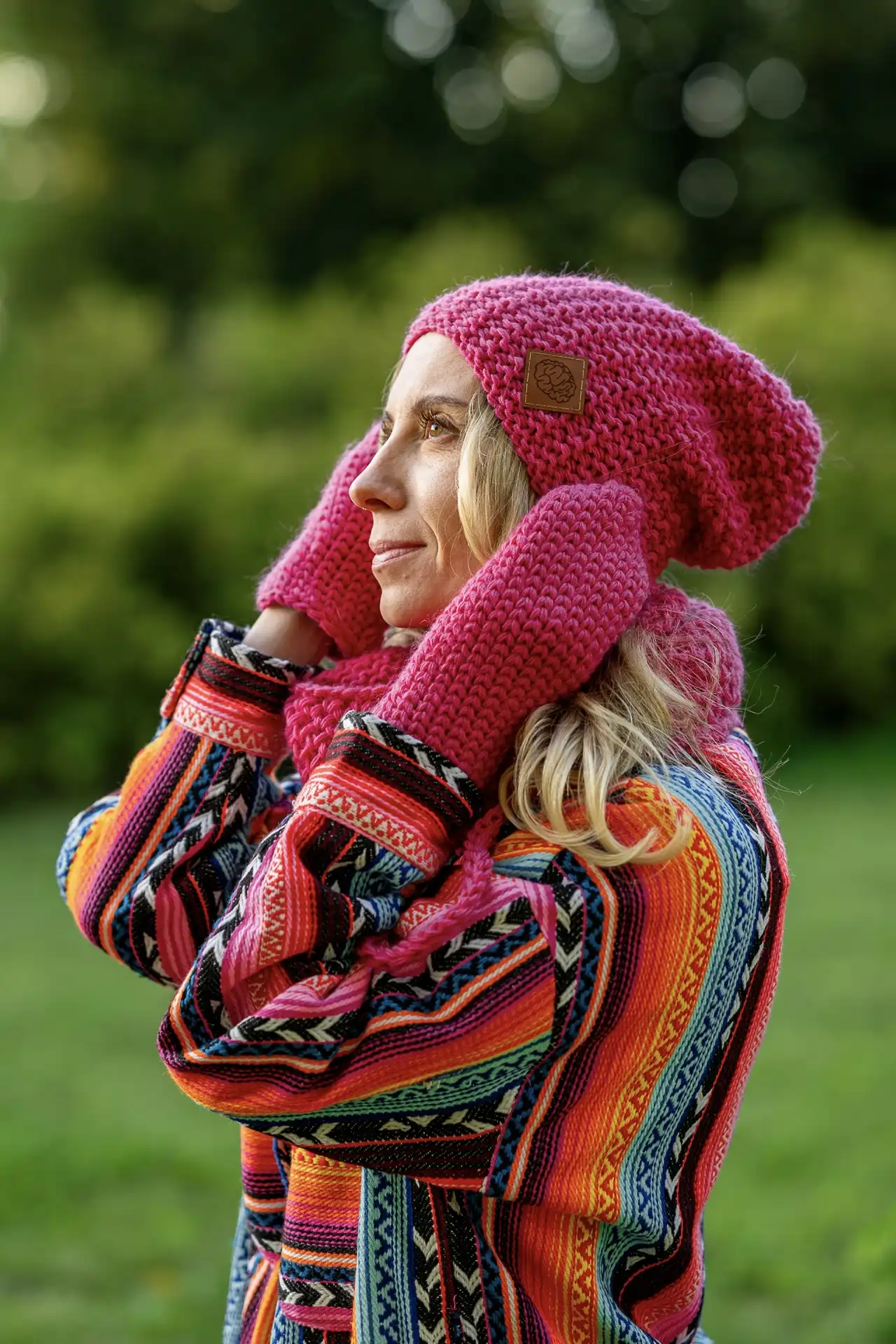 Czapka MERINO Neverland "Malina" + podszewka JEDWAB 72 czapka handmade z jedwabnym podszyciem