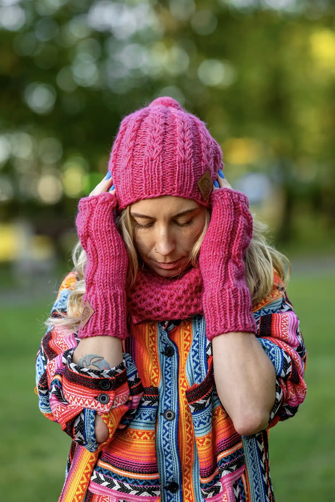 Czapka MERINO Smile "Malina" + podszewka JEDWAB 83 czapka z luksusową podszewką jedwabną