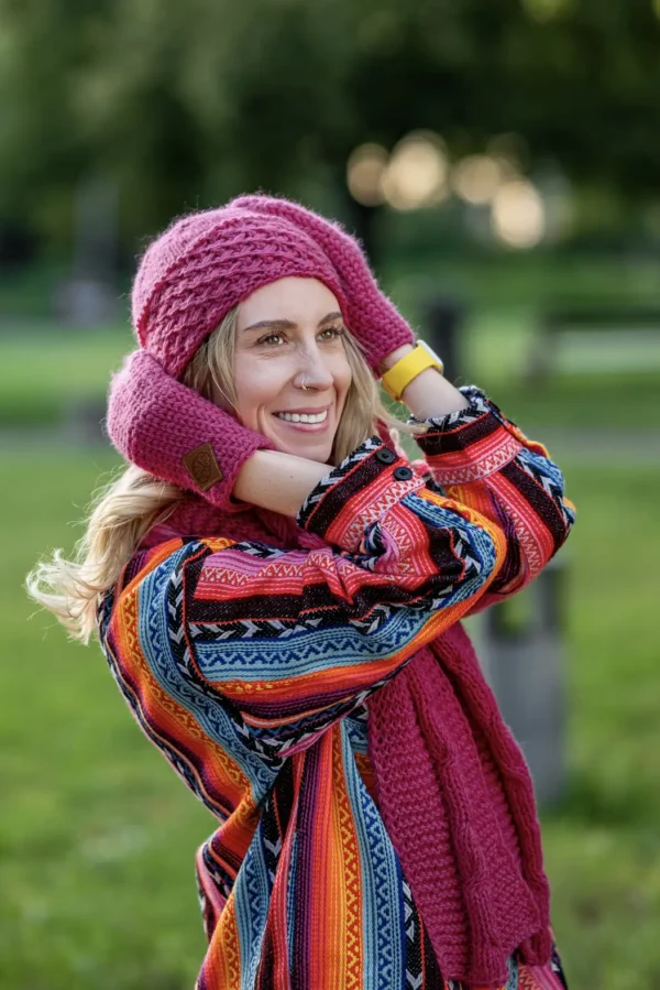 Czapka MERINO 67% Hope "Malina" + podszewka JEDWAB 24 czapka z merino i ociepleniem