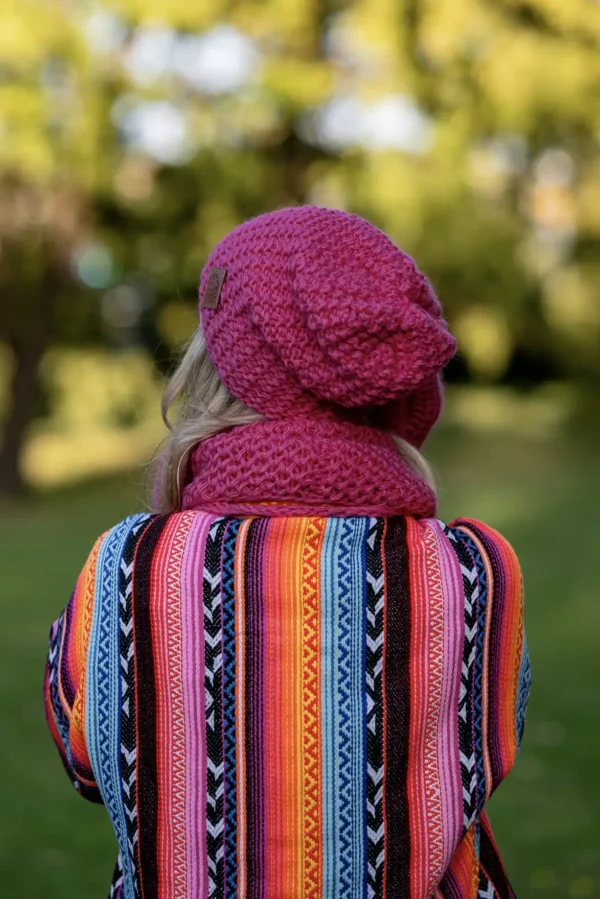 Mały komin MERINO 67% "Malina" 13 czapka z podszytym wnętrzem