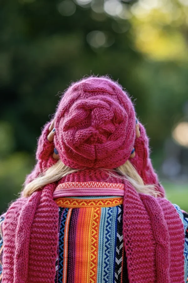 Czapka MERINO 67% This is it "Malina" 15 eleganckie nakrycie głowy handmade