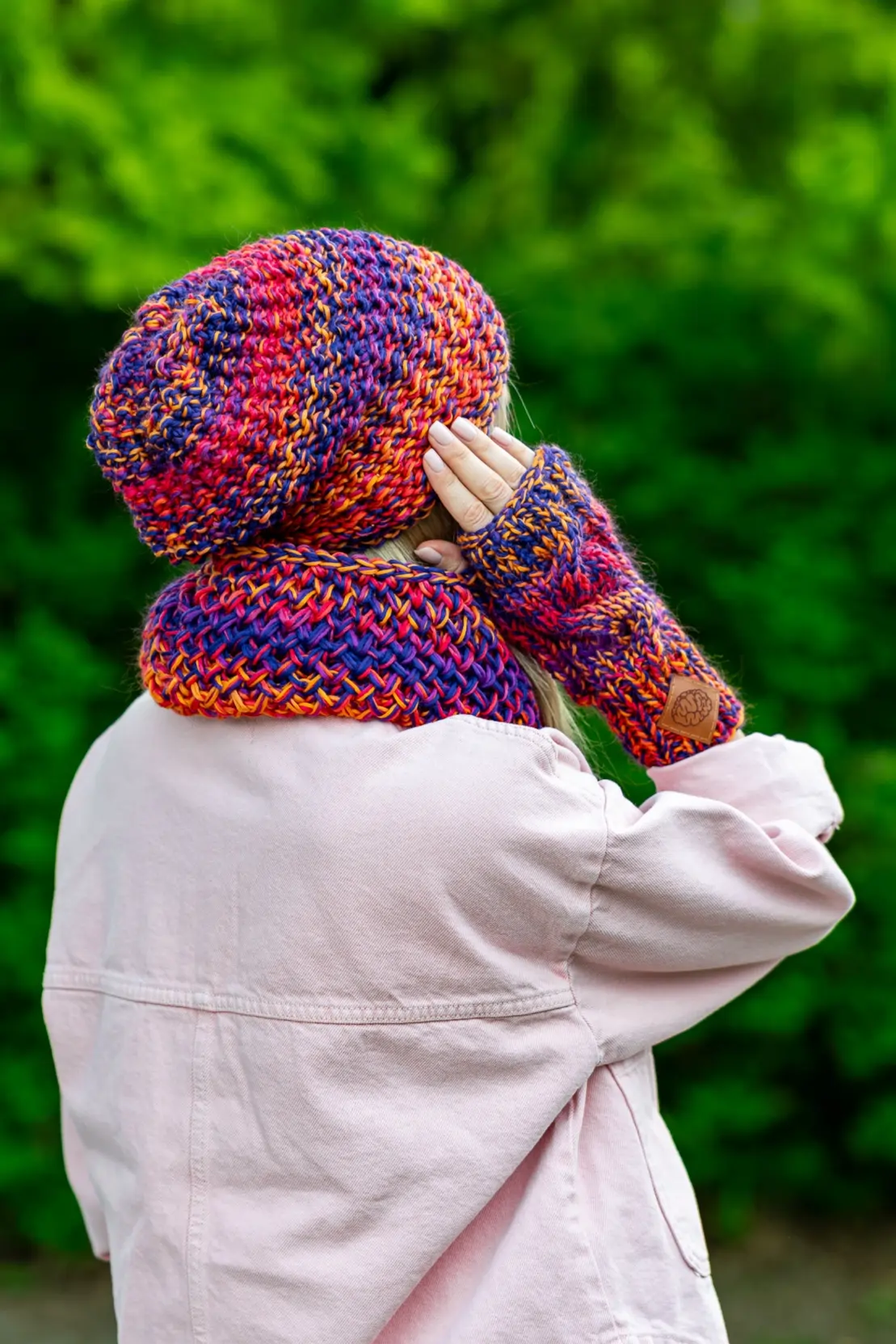 Mitenki MERINO 100% "Fiolety" 26 komin handmade damski