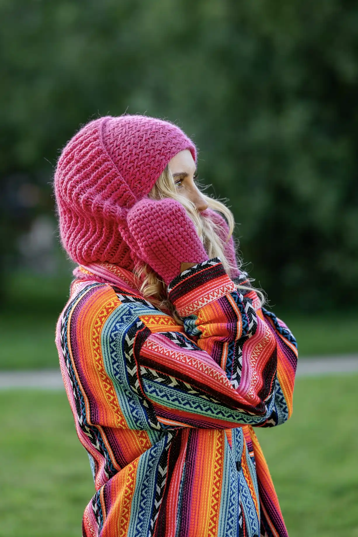 Czapka MERINO 67% "Malina" EXPLORER 46 komin otulający z luksusowej włóczki