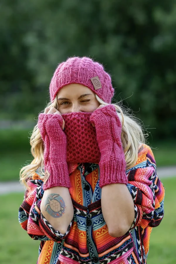 Mitenki MERINO 67% "Malina" 20 kompaktowy komin z merino