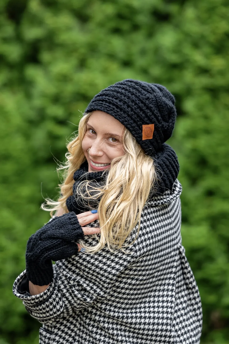 Mitenki z dodatkiem MERINO 67% "Czarny" 45 mitenki damskie merino