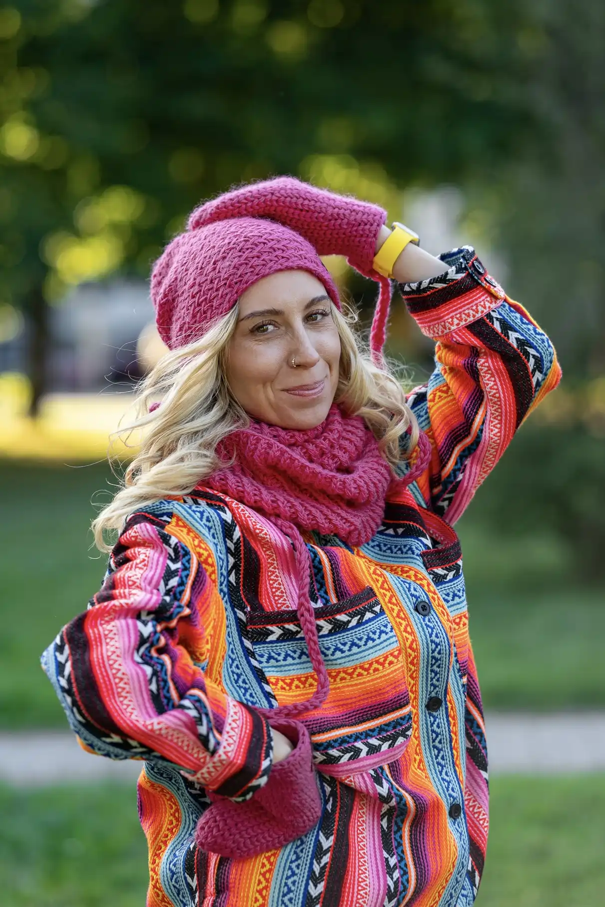 Komin MERINO 67% „Malina” 86 mitenki z luksusowej wełny