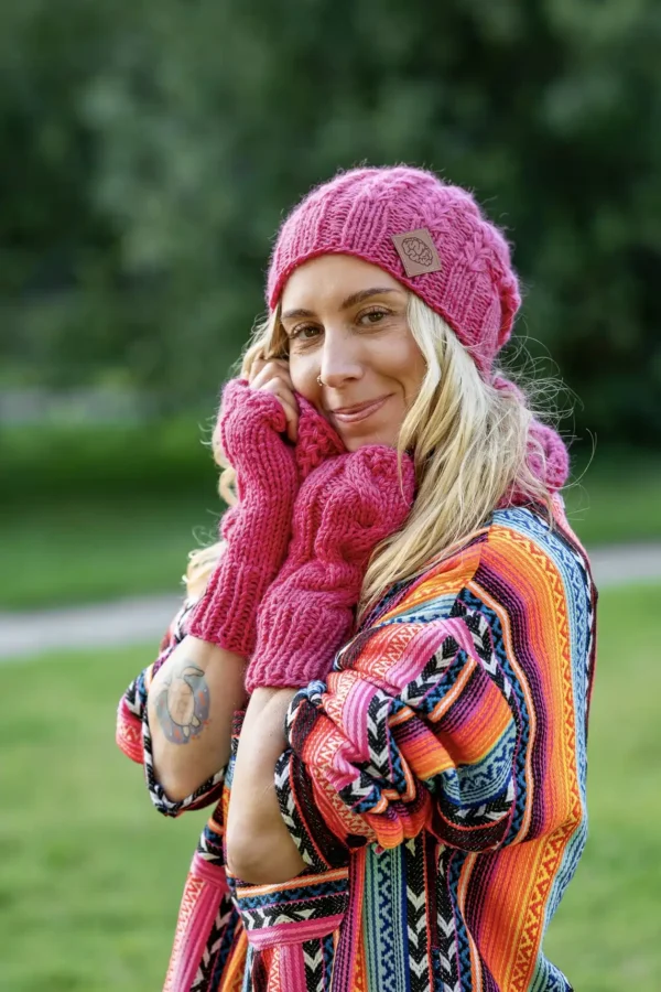 Mitenki MERINO 67% "Malina" 15 mitenki z merino i moheru