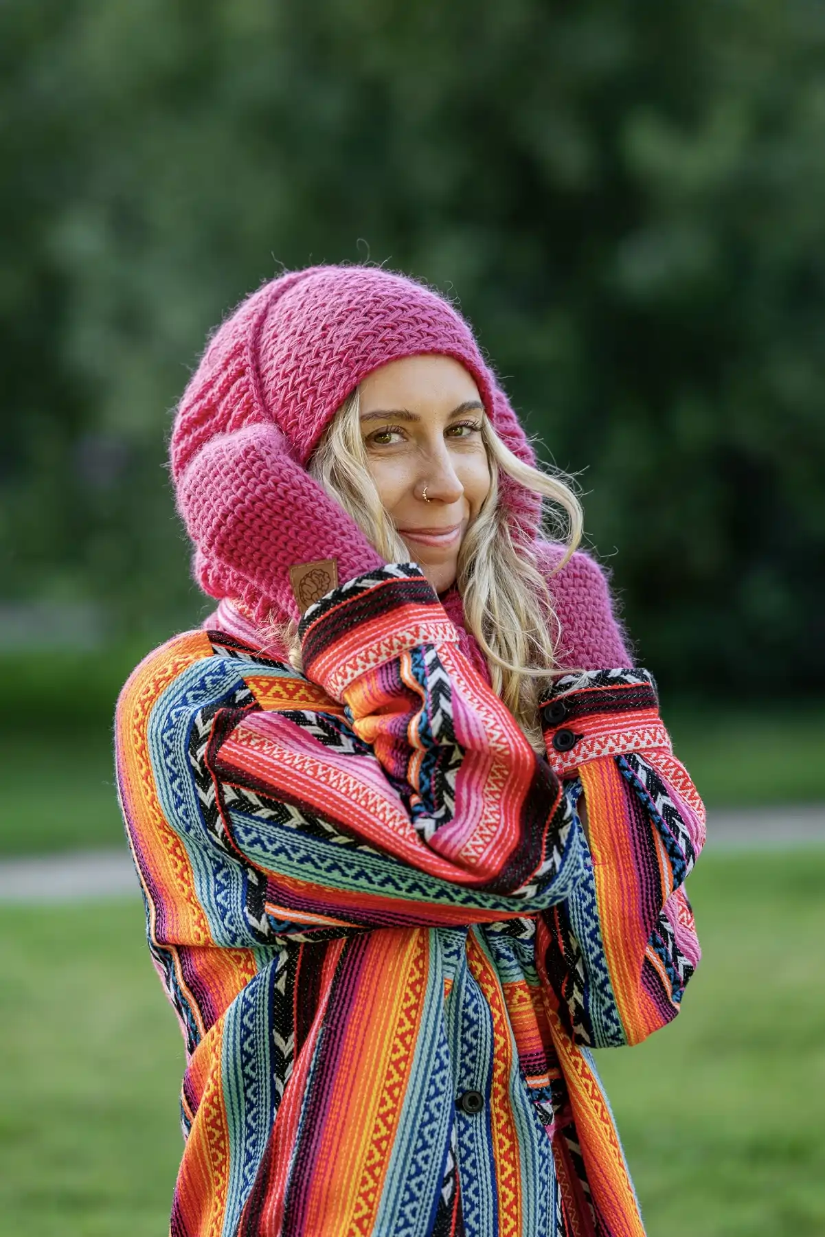 Czapka MERINO 67% "Malina" EXPLORER 41 obszerny komin z merino