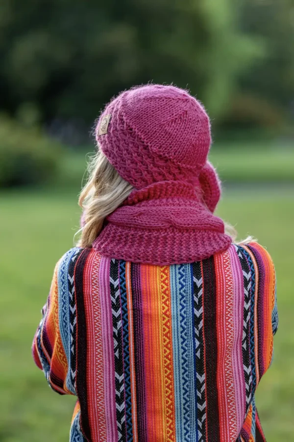 Czapka MERINO 67% Hope "Malina" + podszewka JEDWAB 18 szlachetna czapka dziergana